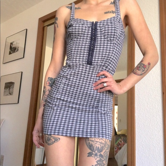 Free People Blue and White Checkered Mini Dress - Picture 1 of 5